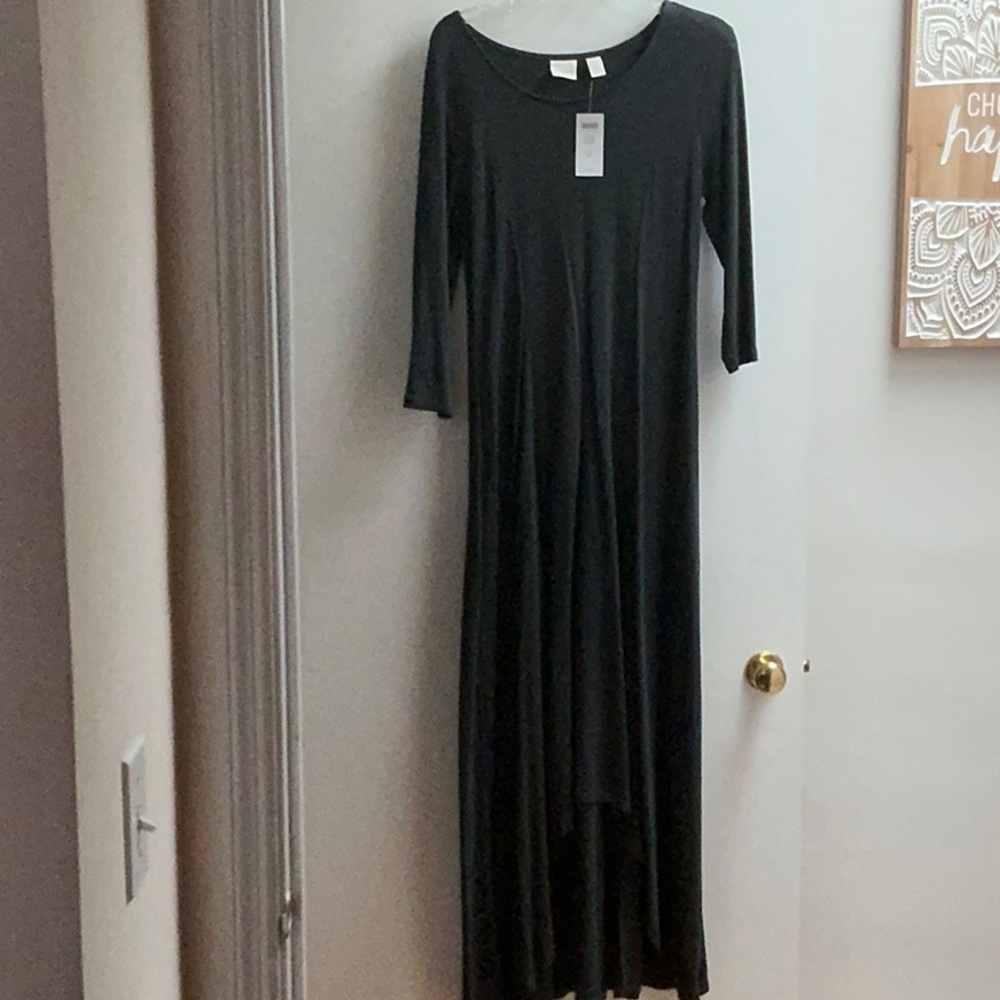 Chico's Casual 3/4 Sleeve Scoop Neck Maxi Dress, Charcoal Gray